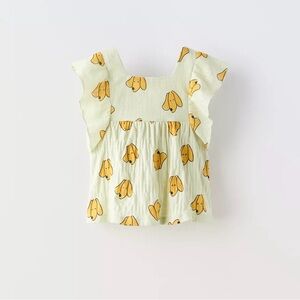 Zara Baby Girl Dog Print Flutter Sleeve Top – 18 Months